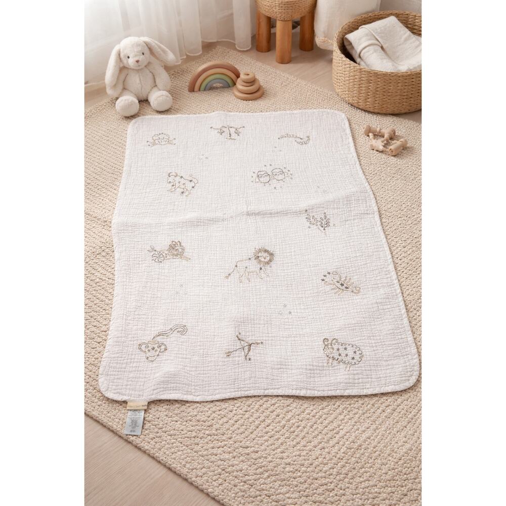 Pottery Barn Kids Metallic Zodiac Muslin Baby Blanket‎ Cotton Astrology Signs